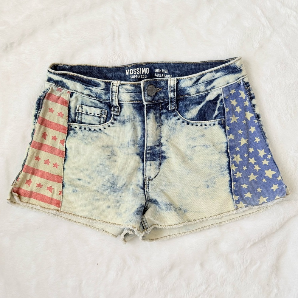 MOSSIMO American Flag Acid Wash High Rise Shorts Size 7